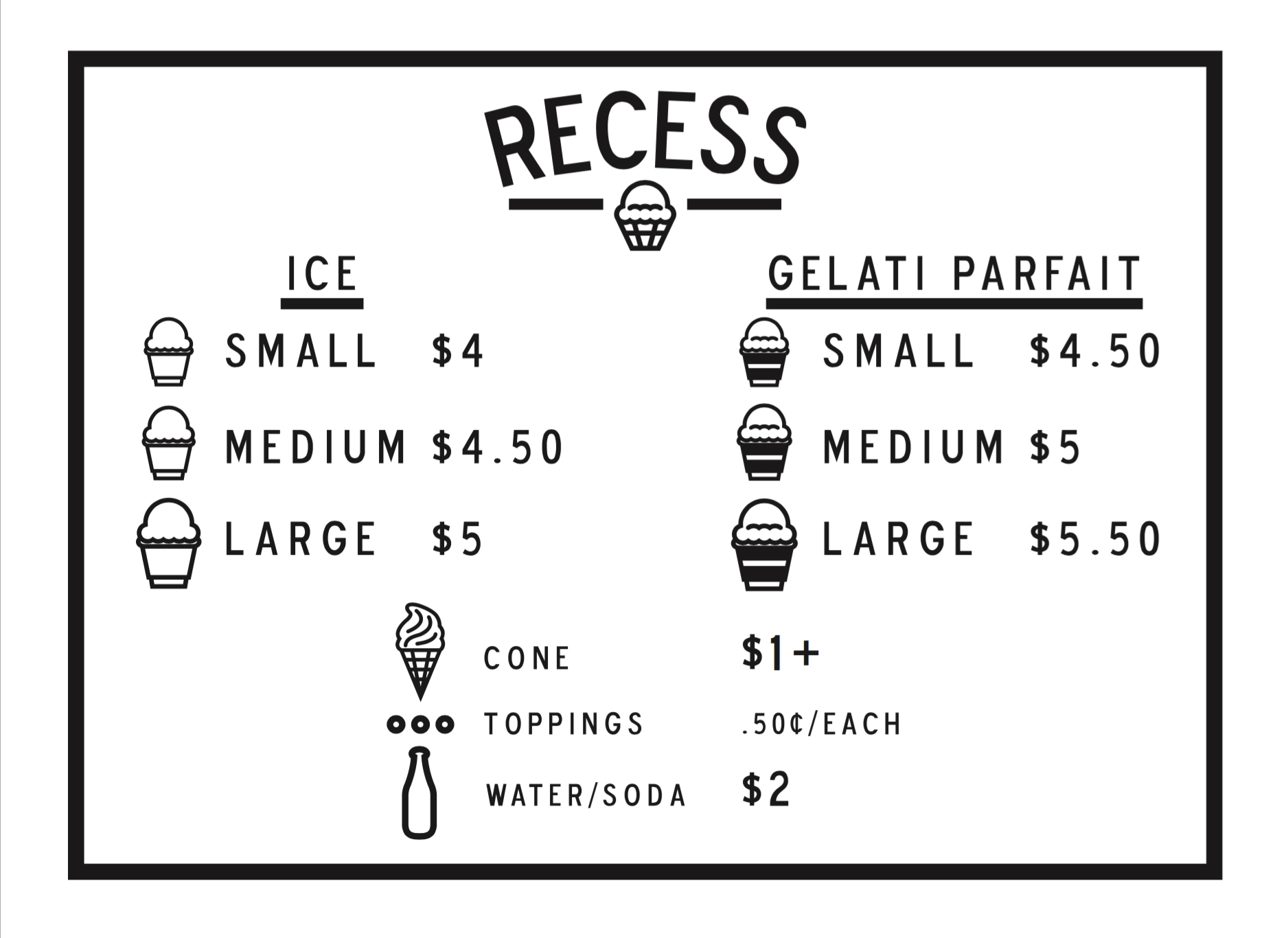 Recess Menu Prices